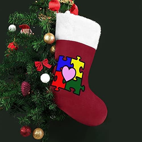 Парче за загатка за аутизам Божиќ што виси чорапи за порибување за Божиќно дрво за одмор дома