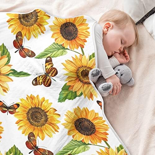 Сончогледи пеперутка унисекс меки бебе ќебе за креветчето за креветчето за дневно згрижување со густо и меко материјално безбедносно ќебе за