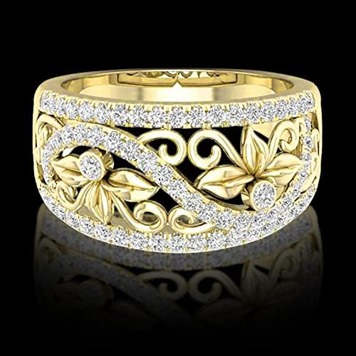 Прстени за венчавки и ангажмани дами шупливо прстен подарок цвет дијамантски празник за електропланирање на гроздобер лисја прстени