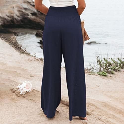Амобер постелнини панталони за жени лето високо половината памучна постелнина пантацо панталони широки нозе долги панталони панталони