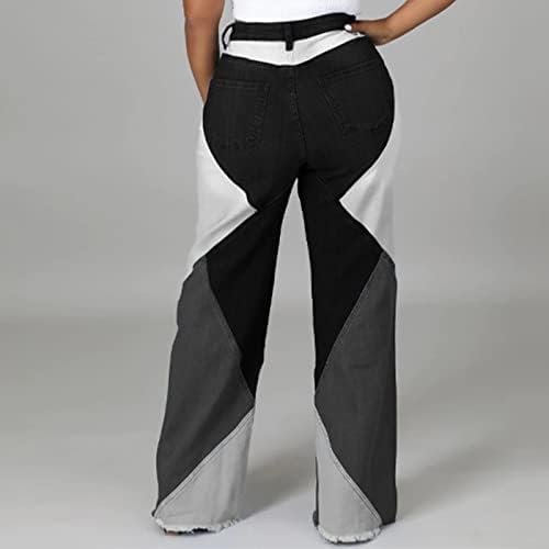 Фармерки за женски крпеници одблесоци се протегаат со високи половини, култури, суровини од полите, панталони, широки нозе дневна