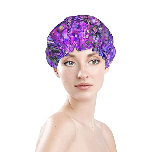 Womenените што можат да се користат затегнати капа за коса за коса, пролет Виолетова виолетова цвеќиња Вистерија Двојни слоеви водоотпорна