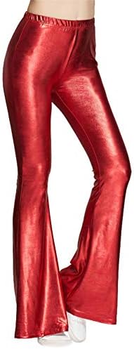 Women'sенски 70 -ти години на диско танцување, сјајни метални хеланки со високи половини со широко нозе, палацо глам јога панталони