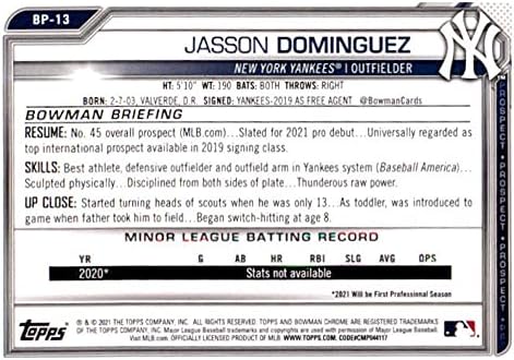 2021 Проспекти на Bowman BP-13 Jason Dominguez New York Yankees MLB Baseball Card NM-MT