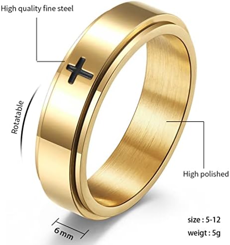 Ronglry Титаниум не'рѓосувачки челик fidget прстен прстен за вознемиреност за жени мажи 6мм вкрстено вртење на прстенот за олеснување на