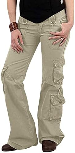 Zlovhe Khaki карго панталони, женски широки карго панталони гроздобер фармерки со џебови широки панталони за нозе лабави долги панталони