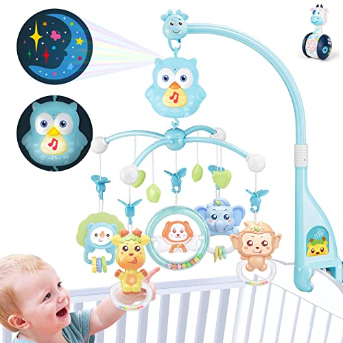 Играчки за креветчиња од Јуанлебао со проектор, играчки за бебиња со музика за новороденче, музичко креветче за мобилни играчки за
