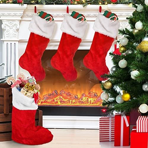 Божиќни чорапи, 18 инчи големи плишани кадифени Божиќ што висат Божиќни чорапи Персонализирана декорација за Божиќ, новогодишна