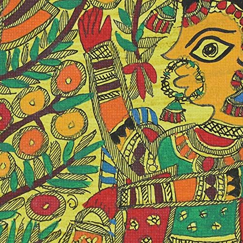 Новика жолт хиндуизам Мадхубани сликарство од Индија „Кришна и дрвото на животот“