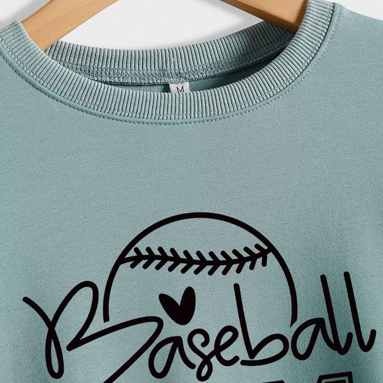 Жени џемпери бејзбол мајка писмо печати долг ракав екипаж на вратот графички врвови пулвер обични кошули мајки мајки спортови подарок