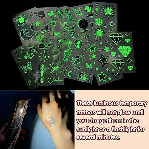 бешарпин Прозрачни Привремени Тетоважи, 12 Листови Светат Во Темни Налепници За Тетоважа За Деца Тинејџери Возрасни