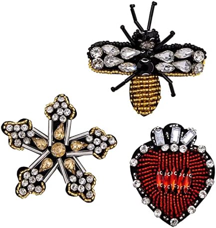 3 парчиња брадавици закрпи на ринестон Loveубов срцева starвезда пчела ткаенина Апликација шивајте за ранец фармерки јакни чевли за