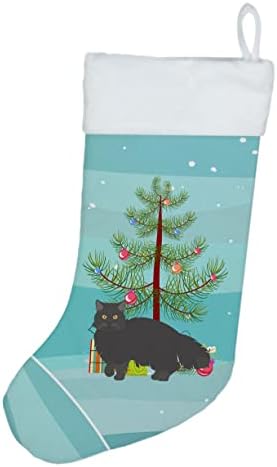 Богатства на Каролина CK4680CS Црна персиска традиционална мачка Среќна Божиќна Божиќна порибување, камин што виси чорапи Божиќна