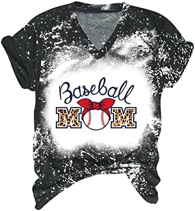 Бејзбол маица кошула жени, женски бејзбол мама буква печати врвови против маички со кратки ракави на вратот мекобол гивафик мета врвови