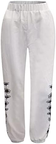 Hdzww цветни панталони дами со џебови салон еластични половини пакувања залепени летни долги лесни лене