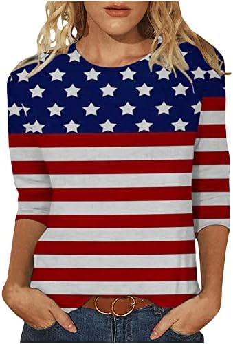 Летна есенска памучна маица за девојки 3/4 ракав облека трендовски екипаж вратот графички капри лежерна кошула 93 93