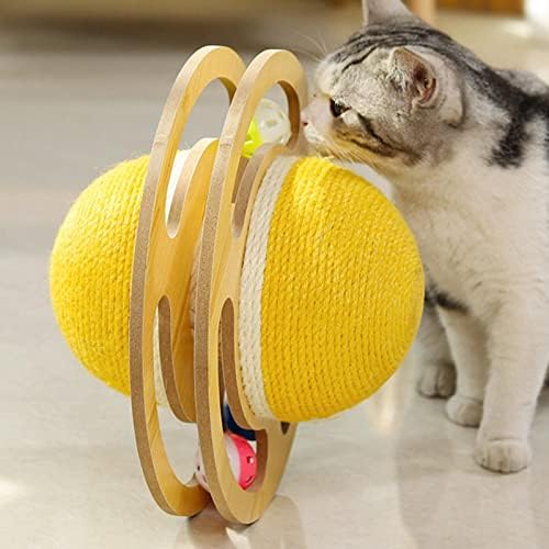 Qmisify Сисал топка играчка за мачки - вселенска астероидна сисал тркалачка топка играчка за мачки, топка за мобилна патека за мачки со три