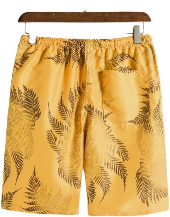 MJWDP Хавајска колекција во стилот на плажа во стил на плажа, панталони со кратки ракави, панталони поставени жолти