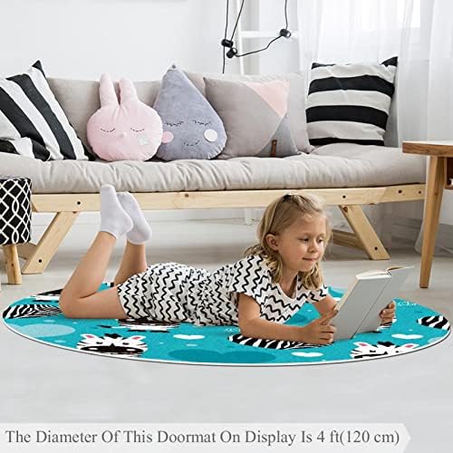 Llnsupply 4 ft круг килим за игра со низок куп, Zebras Heart Blue Baby Chawling Dish Mats Game Play Blanget Kid Child Детска тепих Племамат Активност
