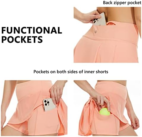 Тениски здолништа со плетенка за жени со џебови со шорцеви со високи половини атлетски голф Skorts upf 50+ Брз сув спорт