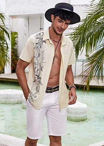 Коофанди мажјак кошули со кратки ракави Хавајски кошула печатено копче надолу со кошули со џеб