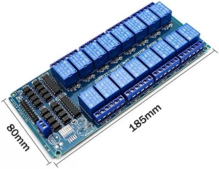 Exongy 16 канален реле -штит модул DC 5V 12V 24V со OptoCoupler LM2576 MicroControllers Интерфејс за напојување за интерфејс за DIY