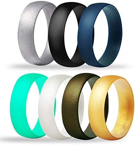 Мекиот силиконски венчален прстен за мажи и жени 7 пакувања тенок безбеден и удобно силиконски прстени свадбени бендови