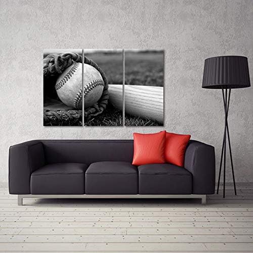 Homeoart Бејзбол слика спорт спортска тематска бејзбол wallидна уметност печатење на платно момчиња декорација на спална соба црно -бело