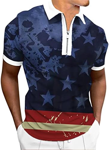 Машки Поло кошули на YmoSRH 4-ти јули кошули лето модна кошула со кратки ракави маички патент кошули за мажи, S-2XL