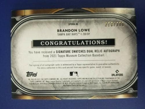 Brandon Lowe 2021 Topps Museum Collection Signature Swatches Dual Relic Auto - Бејзбол плоча со автограмирани картички