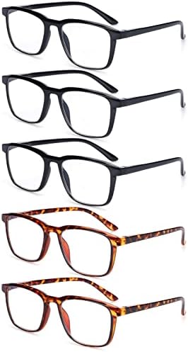 Chofilord 5 пакуваат сини светло блокирачки очила за читање со удобни пролетни шарки, зголемувајќи ги читателите за жени/мажи