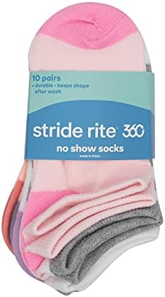 Stride Rite 360 ​​Girls 10 Pair Pake No Show Show Multicolor Cods во основни и забавни поп -бои за мали деца и големи девојки