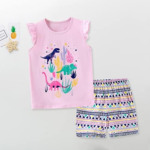 Детска облека постави кратки ракави плетени памук симпатична диносаурусна шема лето девојки костум цртан филм симпатична