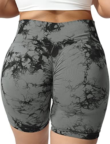 Voyjoy Tie Dye Byer Biker Shorts за жени со високи половини Беспрекорни шорцеви тренингот за јога хеланки измешани панталони за лифт за