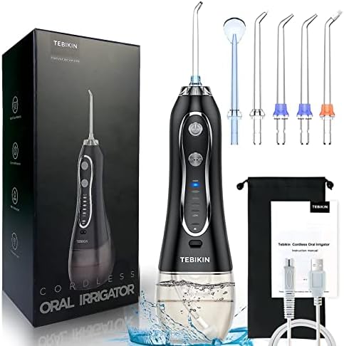 Тебикин преносна безжична вода за стоматологија, 5 режими 5 Совети за млазници Орални вода за чистење на забите, IPX7 Водоотпорен 2500mAh
