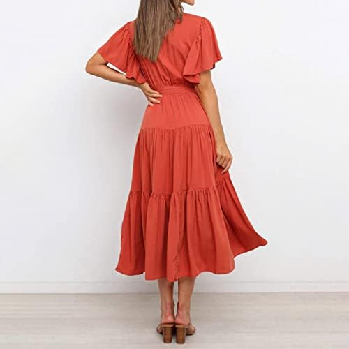 Maseенски пролетен мода 2023 година, женски летен обичен печатен половината со краток ракав долг фустан Бохо фустан