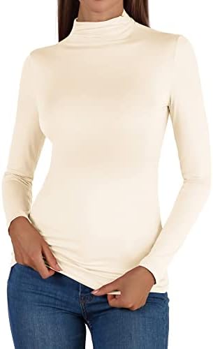 Msbasic Women Modal Strethy Strighted Grited Turtleneck Top