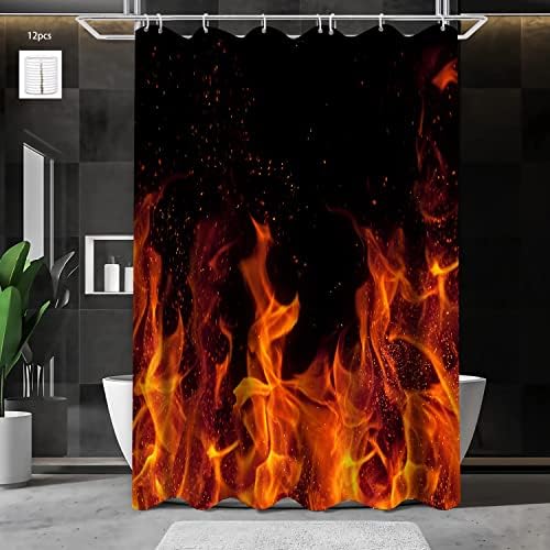ЛАТЕТОМТ Црвен Апстракт Пламен Со Согорување Завеса Оган Пламен Бања Завеса Оган Пламен Туш Завеса Апстрактна Уметност Водоотпорен