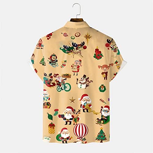 XXBR машко Божиќно копче надолу со кошули со кратки ракави 3Д смешни графички случајни хавајски кошули Божиќни забави куглави