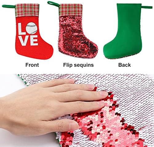 Loveубов бејзбол продолжение за Божиќни празници, реверзибилни бои што се менуваат магичен фонд за Божиќно дрво камин што виси чорапи