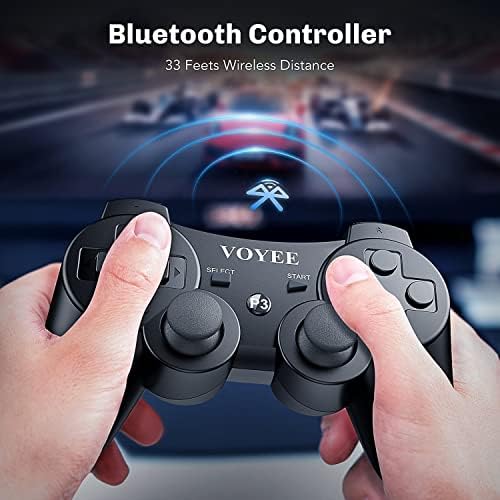 Контролер на безжичен контролер на Voye, компатибилен со PlayStation 3, 2 пакет PS-3 контролер со надграден џојстик/полнење на батеријата/контролата