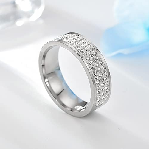 Womenенски ангажман прстени тркалезни исечени циркони свадбени прстени накит од не'рѓосувачки челик целосни дијамантски прстени