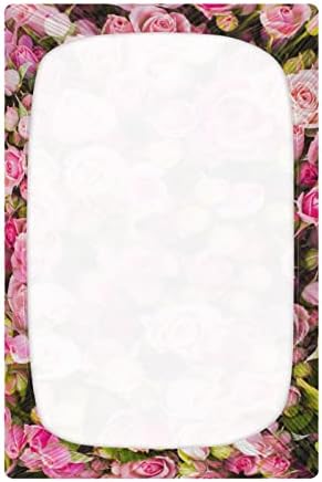 Алаза розови розови чаршии за креветчиња цвеќиња опремени басинет лист за момчиња бебе девојчиња дете, стандардна големина 52 x 28 инчи