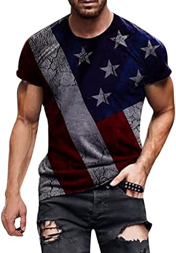 HDDK 4-ти јули маички за кратки ракави за мажи, лето патриотско американско знаме за печатење на атлетски мускули, обичен мета на врвот