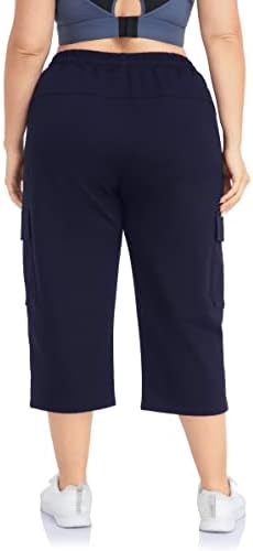 Zerdocean Womensенски плус големина на товар capri jumpants Активни тренинзи за обична потта култури панталони џебови влечење