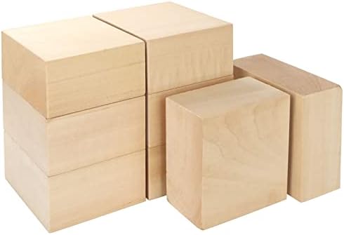 DIRBUY 8 парчиња Големи Блокови Од Басвуд за Резба и Занаети - 4x4x2 инчни Самостојни Дрвени Знаци-Идеални За Практика На Резба,