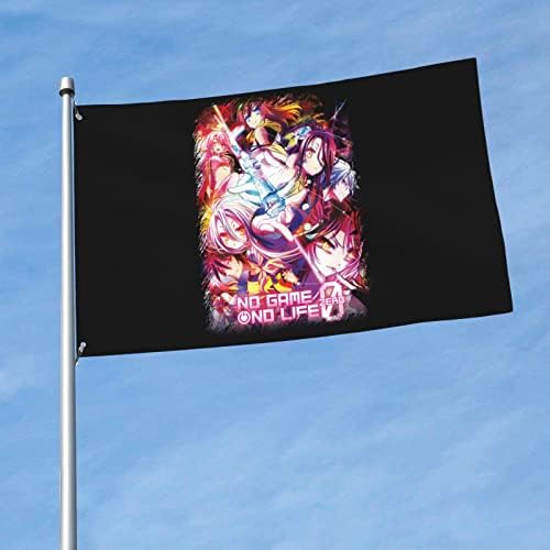Аниме нема игра без живот на отворено забава Декоративно знаме 3x5ft Погодно за украсни транспаренти во внатрешна и надворешна забава