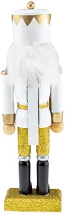 Умни креации злато и бело војник 10 инчи Традиционална дрвена оревчеста, празничен Божиќен декор за полици и маси