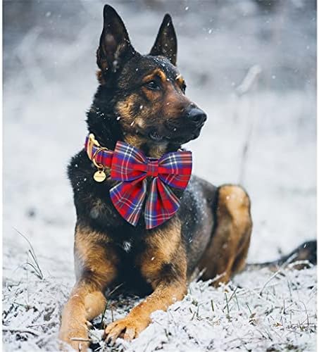 Uoeidosb Божиќно памучно куче јака со морнар лак црвена и сина карирана јака за кученце за мало средно големо куче