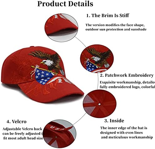 Flyouth Creative Baseball Cap Eagle и USA Nation Flag Hat Wild Sun Shade извезена врв на капачето